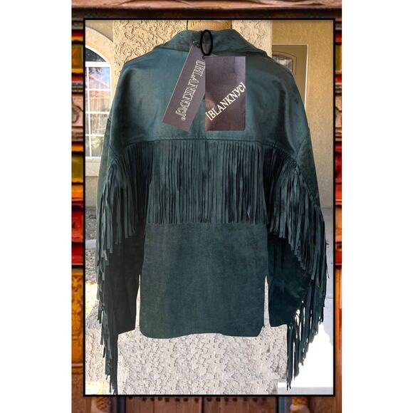 BLANK NYC Hunter Green Faux Suede Fringe Blazer Size L - Picture 2 of 10